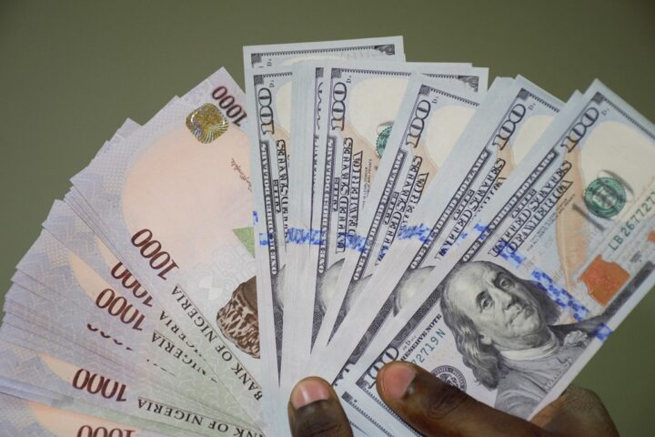1000 naira notes and 100 dollar bills