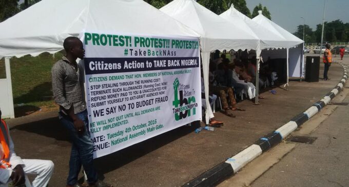 Protesters at n’assembly say ‘illegal allowances’ must stop