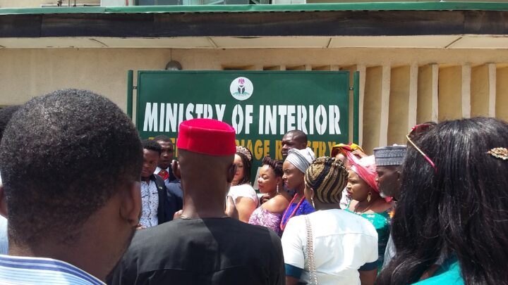 People outside the Ikoyi registry in Lagos