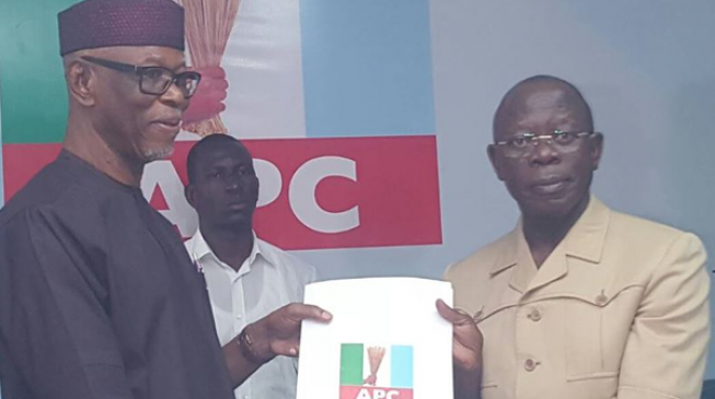 Image result for oyegun hands over to oshiomhole