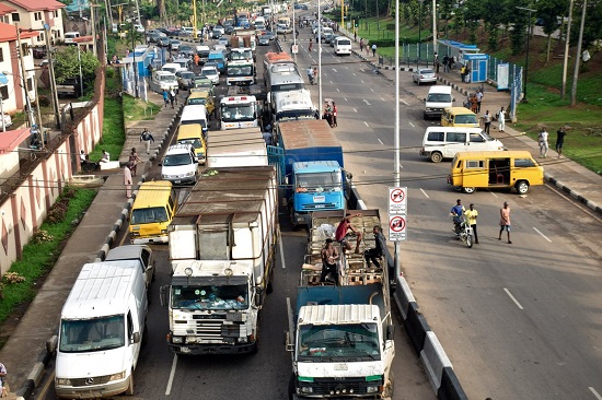 A traffic clogged Lagos Ibadan expressway