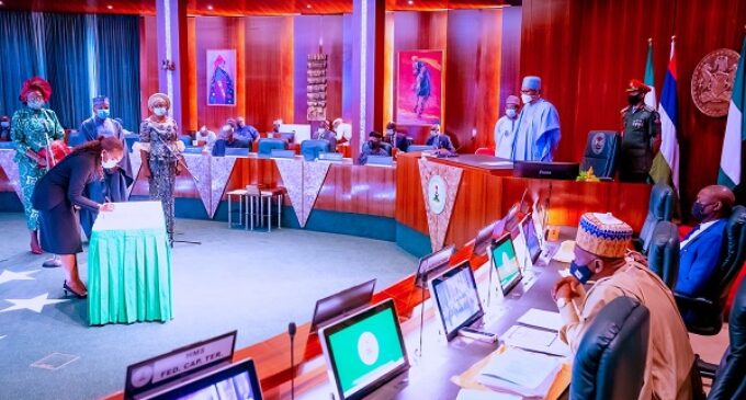 PHOTOS: Buhari swears in four permanent secretaries at FEC meeting