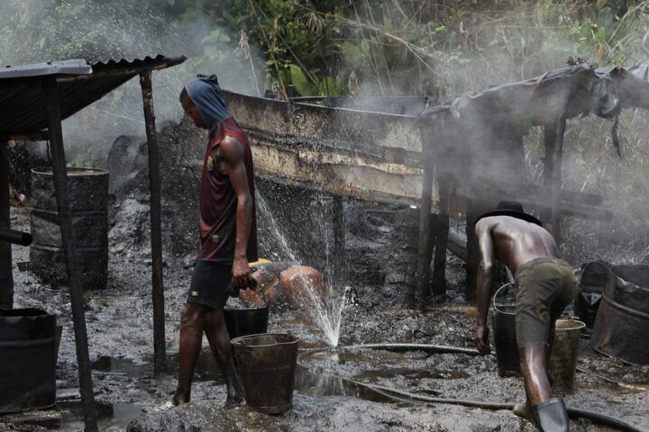 An illegal refining site destroyed by the Nigerian Navy