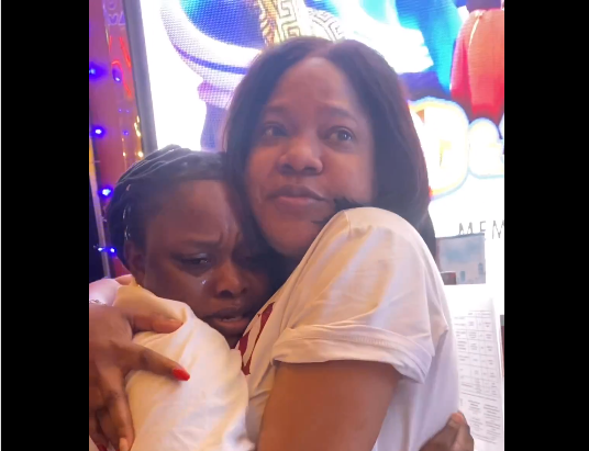 VIDEO: Toyin Abraham breaks down in tears as she meets fan