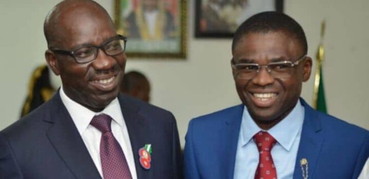 Godwin Obaseki, Edo state governor, and Phillip Shaibu, his deputy