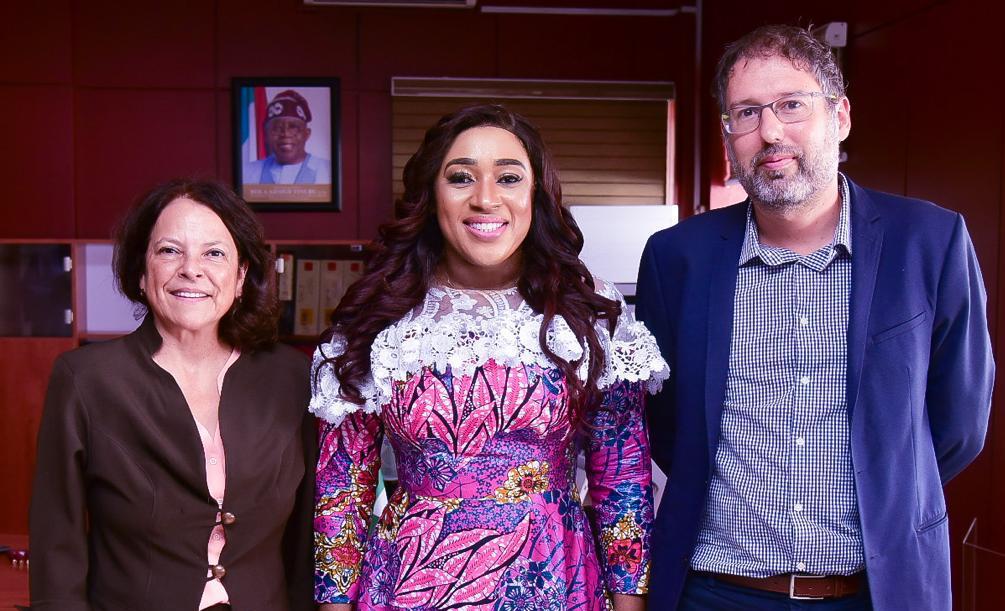 (Middle) HM, FMHAPA, Dr. Betta Edu, (Right) Country Representative of UNICEF, Christian Mundate and Chief of Health & HIV/AIDs @UNICEF_Nigeria, Eduardo Celades, during a courtesy visit on the Minister in her office in Abuja on Tuesday 22nd August, 2023.