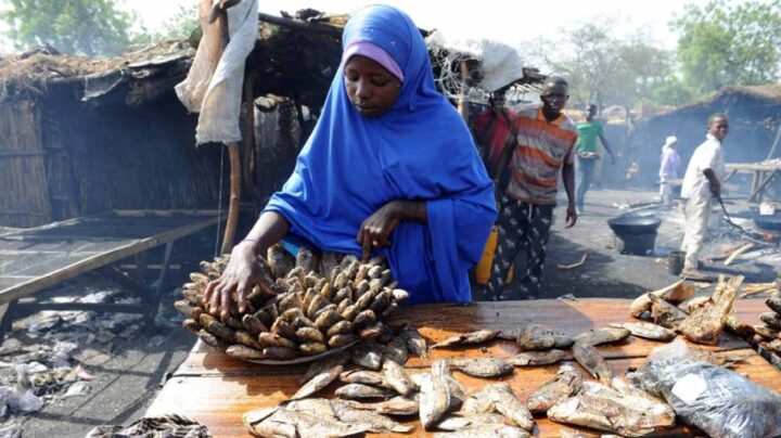 A woman selling fish in Baga