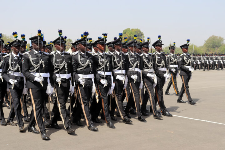 Police officers marching