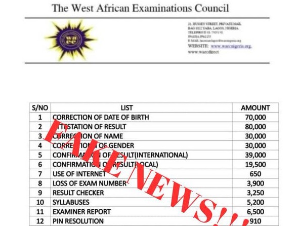 FAKE NEWS ALERT: Viral document on price list not from us, says WAEC
