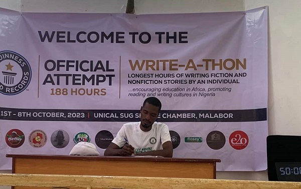 GWR: UNICAL student begins 188-hour write-a-thon