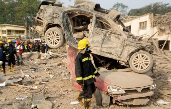 wreckage from explosion in Ibadan, oyo state