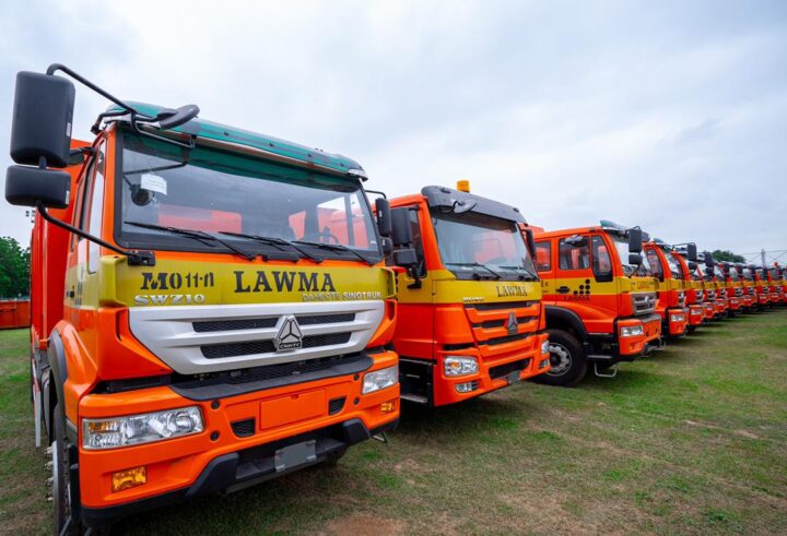 An assembly of LAWMA trucks