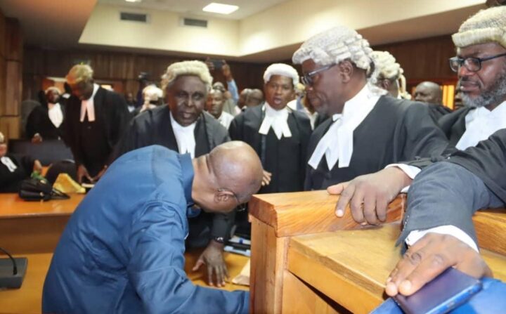 A file picture of Godwin Emefiele, former governor of CBN in court.