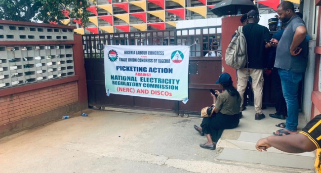 NLC and TUC officials picket a DisCo office over electricity tariff hike