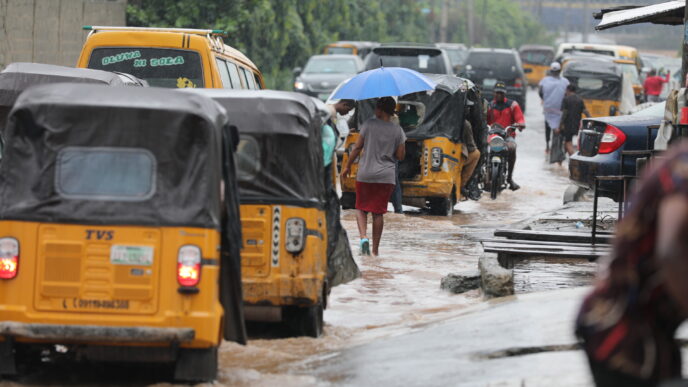 Flooded road in Lagos after about nine hours of rainfall on Wednesday