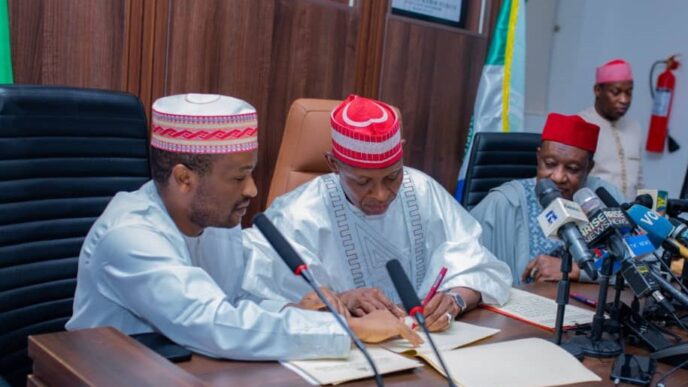 Abba Yusuf, governor of Kano signs bill creating three second-class emirates in the state.