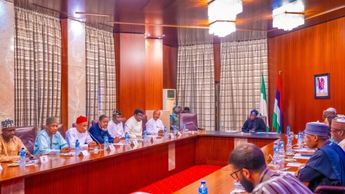President Bola Tinubu presiding over the meeting with labour leaders at the State House on Thursday.