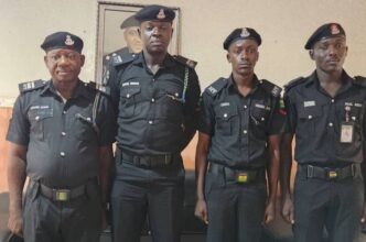 The four police officers involved in an attempt to strangulate a suspect in Kaduna. Photo credit: Kaduna police command.
