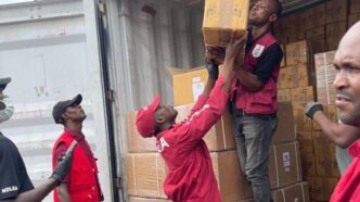NDLEA officials inspects a container at Onne port