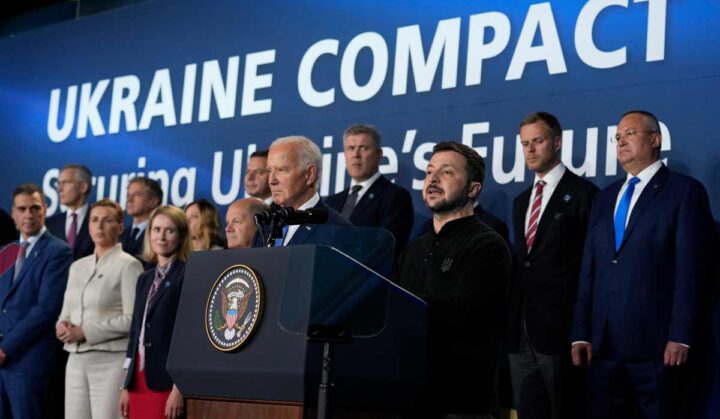 Joe Biden and Zelenskyy at the NATO summit. Photo credit: The Week