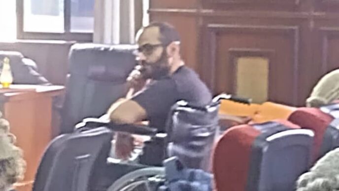 An amateur photo of Tigran Gambaryan, Binance executive, in court on a wheelchair on Tuesday.