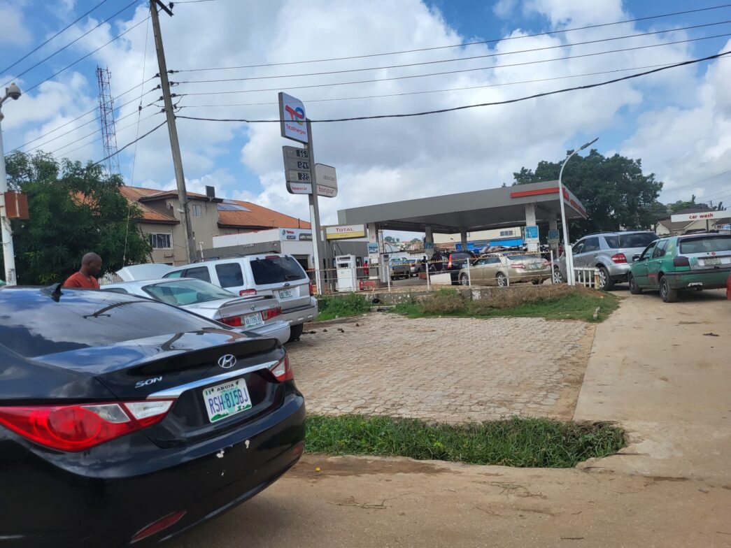 A queue of Motorists at TotalEnergies filling in Lugbe, Abuja.