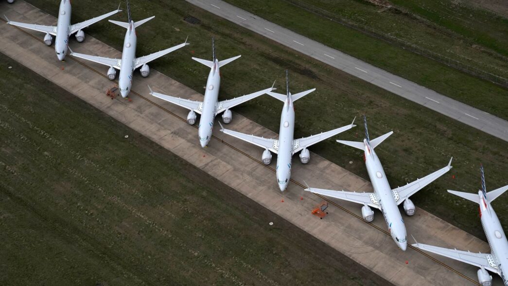 Planes parked in a US airport.