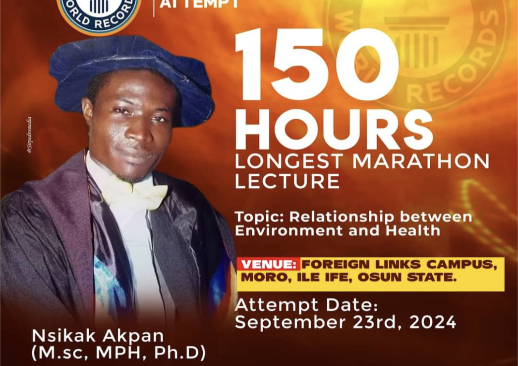 Nsikak Akpan is aiming to break the world record for longest lecture