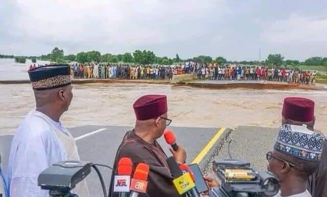 Bala Mohammed, governor of Bauchi, during an assessment tour of the flooded Kano-Maiduguri road