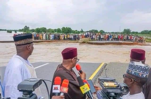 Bala Mohammed, governor of Bauchi, during an assessment tour of the flooded Kano-Maiduguri road