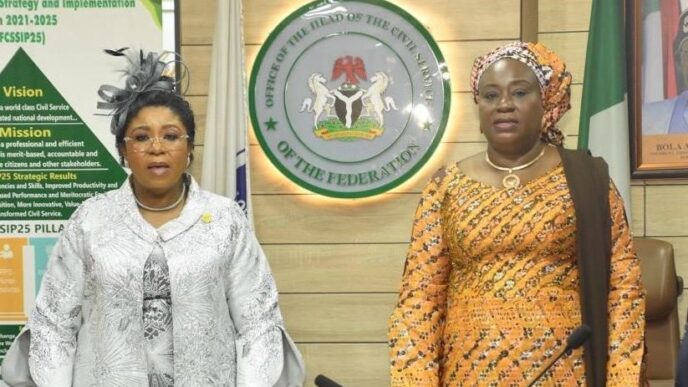 Esther Walson-Jack, the new head of service of the federation and Folashade Yemi-Esan, her immediate predecessor