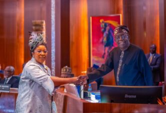 President Bola Tinubu and Esther Walson-Jack, head of the service (HoS)