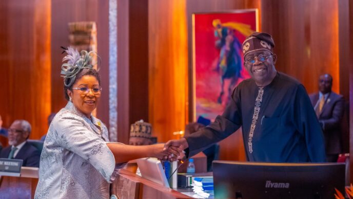 President Bola Tinubu and Esther Walson-Jack, head of the service (HoS)