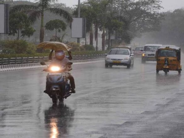 rain falling on a road