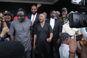 Joe Ajaero and NLC members at the Labour House in Abuja