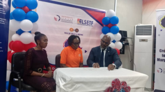 From left to right: Oyindamola Egbeyomi, director, programme and coordination, LSETF; Omowale Ogunrinde, founder of FSD academy; Travis Adkins, president and CEO, USADF