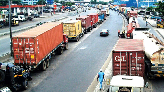 Trucks line up Apap port