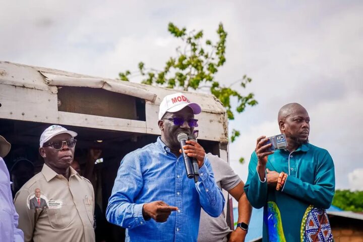 Monday Okpebholo, Edo governor-elect, speaking in a rally before the election