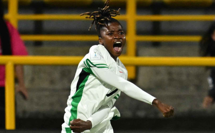 Falconets Flourish Sabastine celebrates her late goal against South Korea at 2024 FIFA Women's World Cup