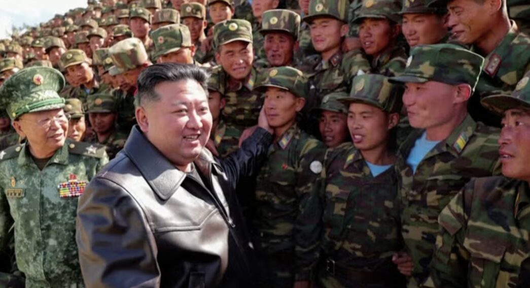 Kim Jong Un, Supreme Leader of North Korea, with troops