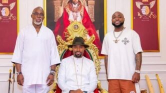 Davido and Pinnick pose for photo with the Olu of Warri