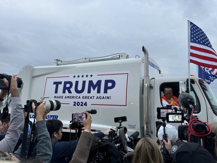 Donald Trump in a refuse truck