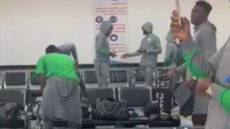 Super Eagles players landed at the Mallam Aminu Kano International Airport in Kano on Monday evening.