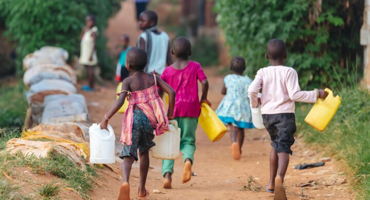 Out of school children running