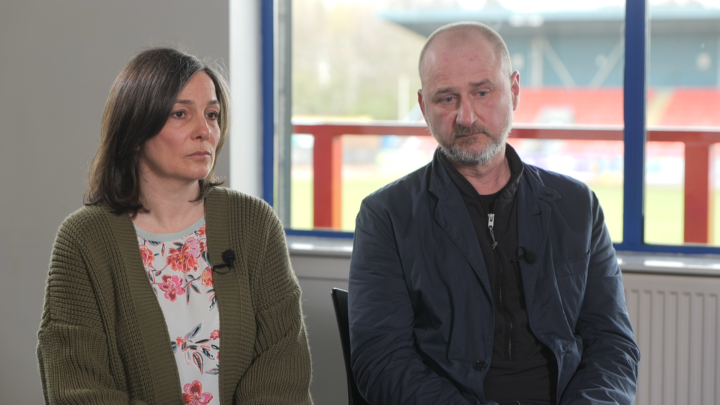 Mark and Ros Dowey, parents of a British teenager who took his own life after falling victim to sextortion Photo credit: ITVX