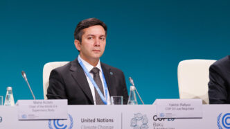 Yalchin Rafiyev, COP29 lead negotiator, speaking during the opening ceremony | (Photo: UN Climate Change - Kamran Guliyev)