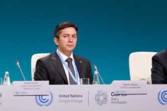 Yalchin Rafiyev, COP29 lead negotiator, speaking during the opening ceremony | (Photo: UN Climate Change - Kamran Guliyev)