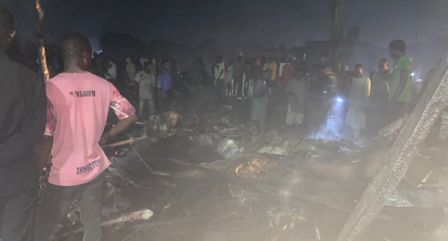 Alabo Rago market in Lagos gutted by fire. Photo credit: ChannelsTV