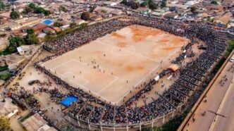 An Aeriel view of Nzerekore stadium few minutes before the stampede happened. Photo: Guineenews