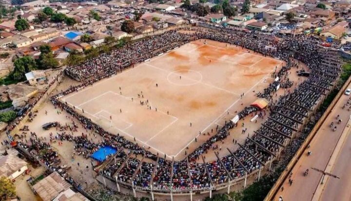 An Aeriel view of Nzerekore stadium few minutes before the stampede happened. Photo: Guineenews